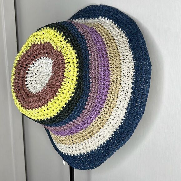 Hat Attack Remi Multi Colored Bucket Hat Navy Stripe Revolove Boho Nwt - Picture 3 of 5